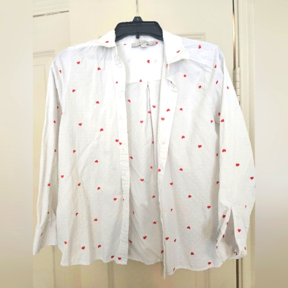 Loft MP Clip Dot Valentine Love Red Heart Button Down